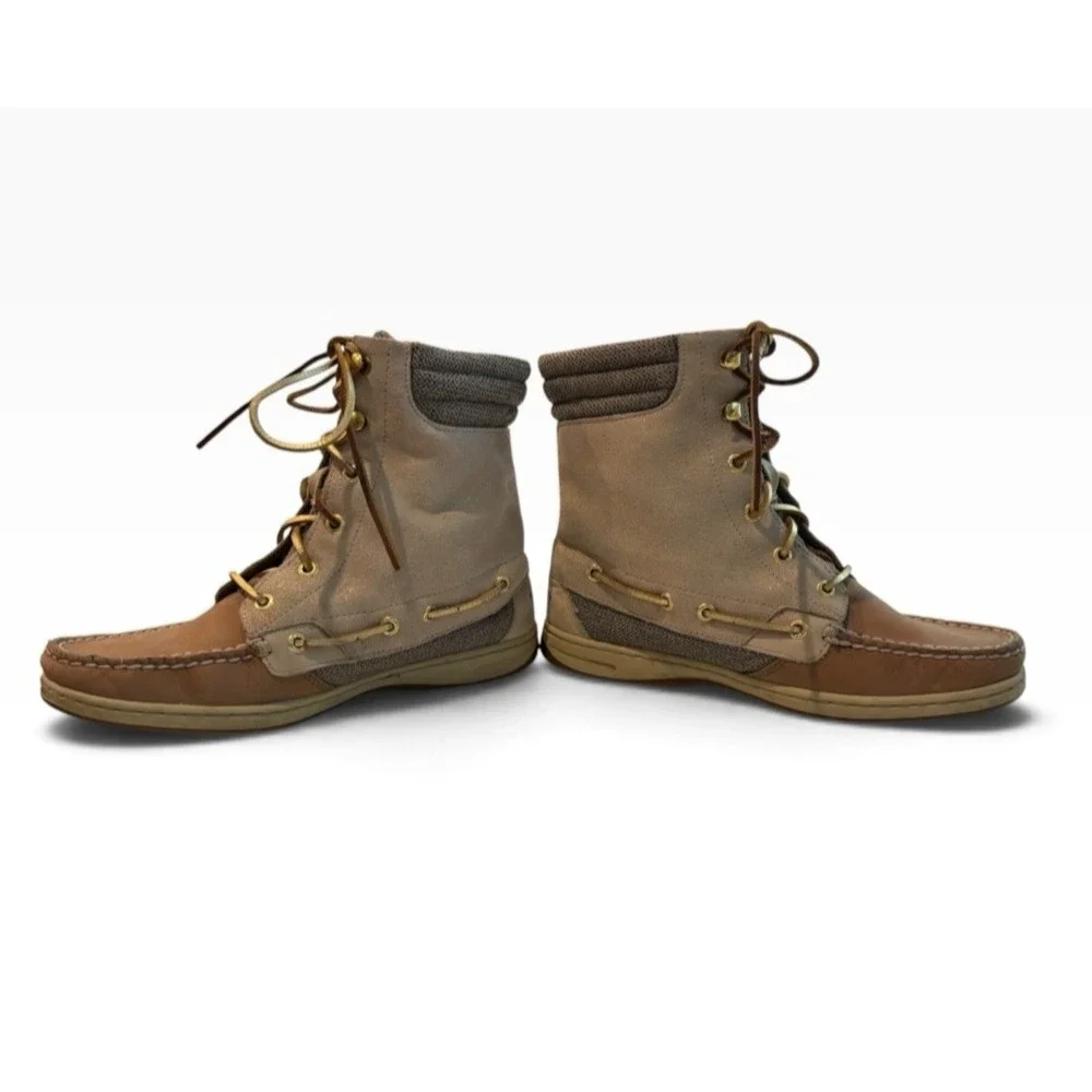 SPERRY Top Sider Hikerfish Women's Shimmer Ankle Bootie Size 8.5 Tan Gold